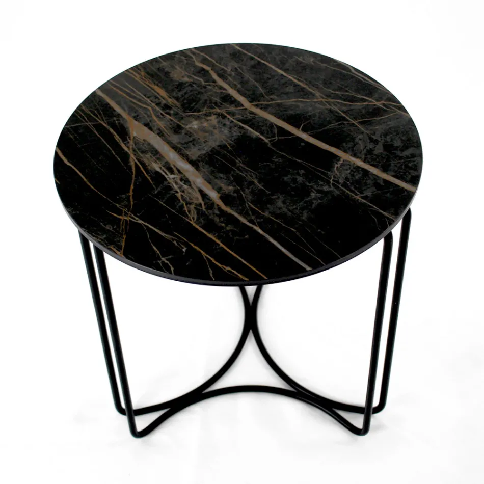 Masuta de cafea din gresie rotunda si baza cu 3 semilune Made in Italy - Arepa Viadurini