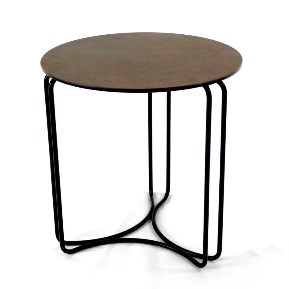 Masuta de cafea din gresie rotunda si baza cu 3 semilune Made in Italy - Arepa Viadurini