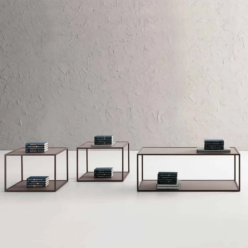 Masuta de cafea din metal cu blaturi din cristal Made in Italy - Fermio Viadurini