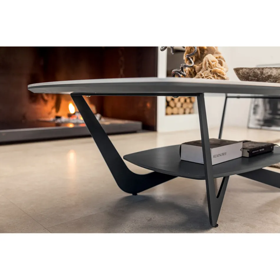 Masuta de cafea din metal Blat din ceramica cu depozitare - Emirate Viadurini