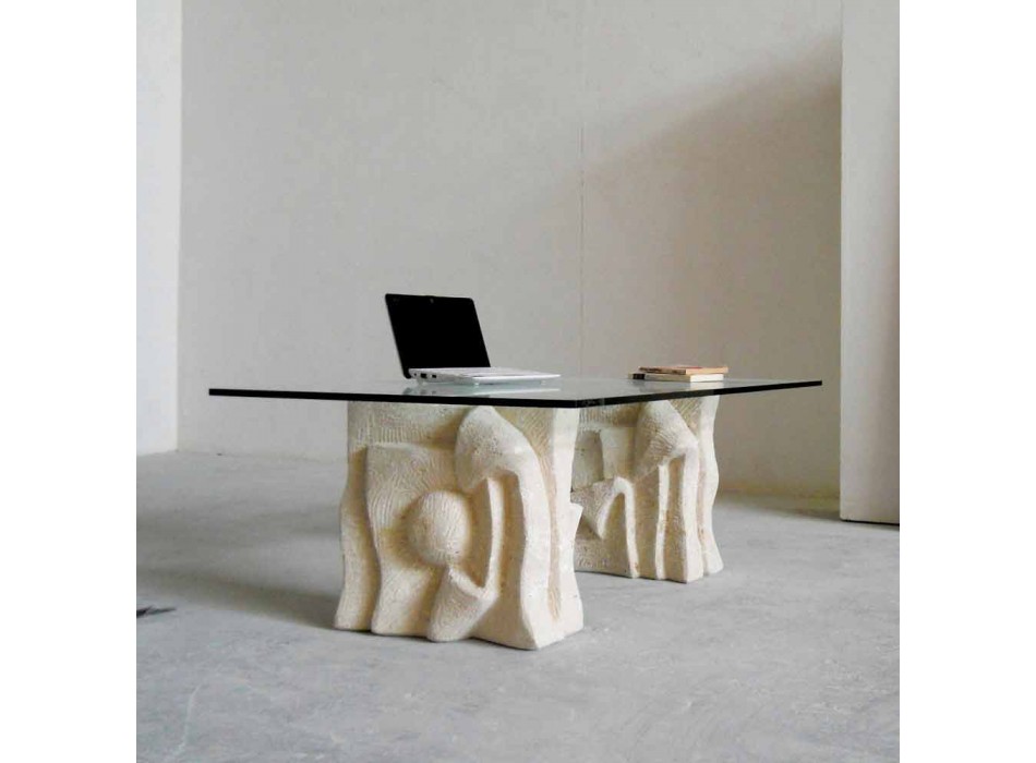 Piatră de design modernă și masă de cristal Priamo-S Viadurini