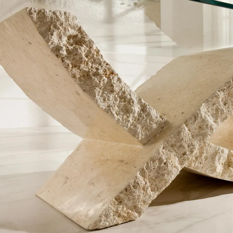 Masuta de cafea Fossil Stone cu blat din sticla transparenta - Kansas Viadurini