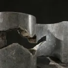 Masuta de cafea din sticla securizata cu baza din piatra fosila - Jordan Viadurini