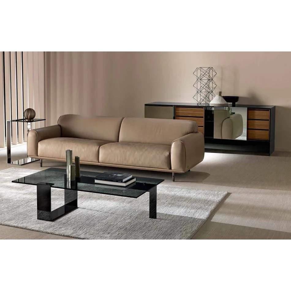 Masuta de cafea moderna cu blat din sticla afumata si baza metalica realizata in Italia - Scoby Viadurini