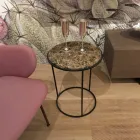 Masuta de cafea rotunda moderna din metal si marmura de inalta calitate - Raphael Viadurini