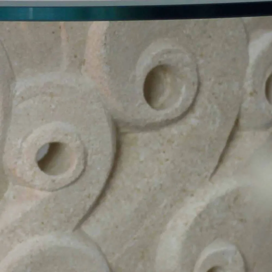 Masă de cafea din piatră ovală și din sticlă, design modern Lindos Viadurini