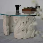 Masă de cafea din piatră ovală și din sticlă, design modern Lindos Viadurini