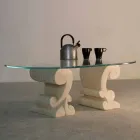 Masă de cafea ovală din piatră și design de cristal Aracne-S Viadurini