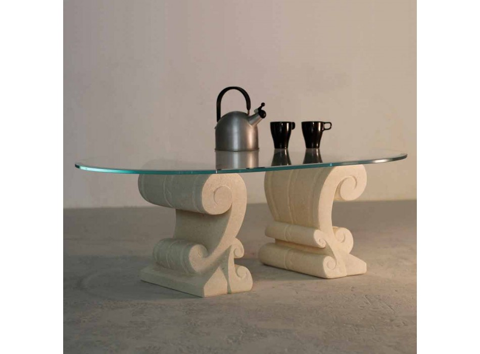 Masă de cafea ovală din piatră și design de cristal Aracne-S Viadurini