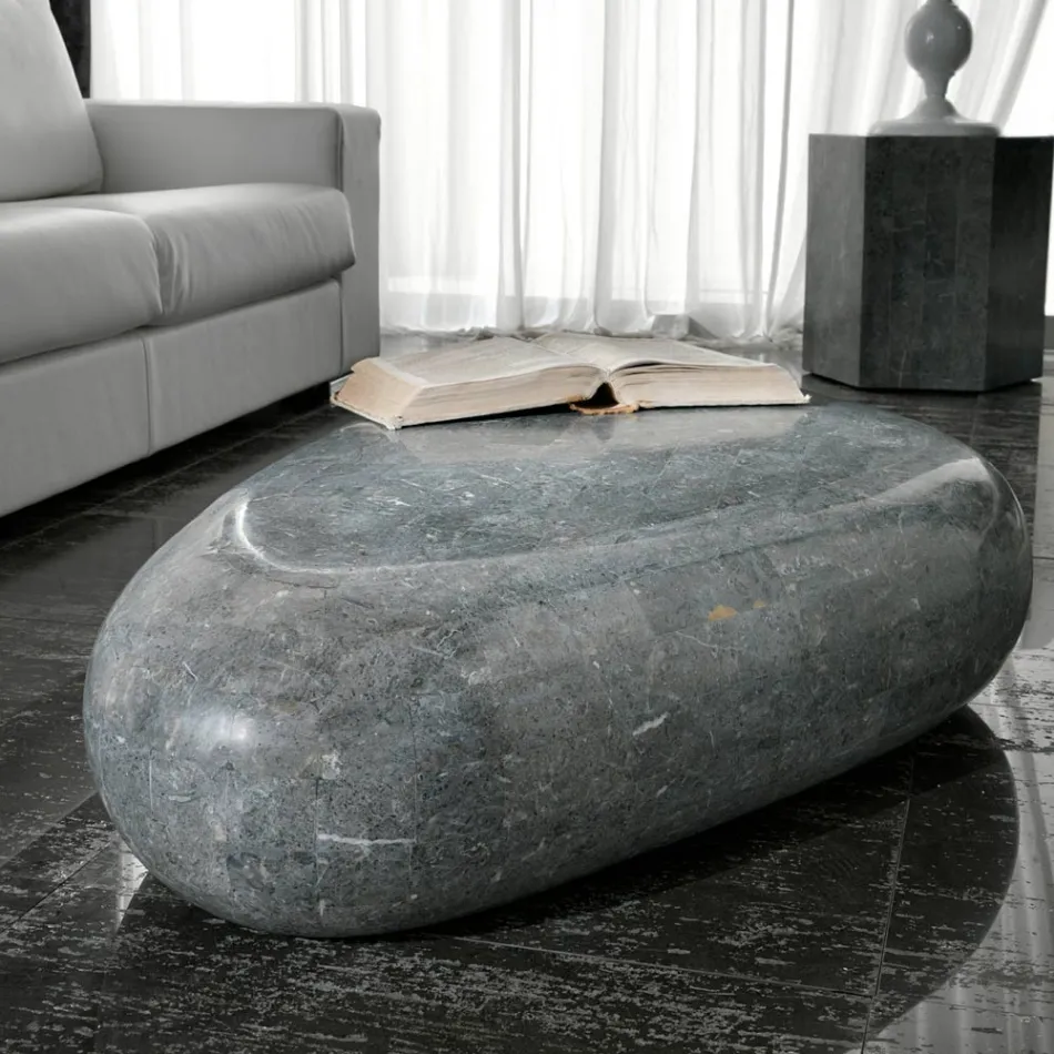 Masuta de cafea ovala din piatra fosila moderna - Avenue Viadurini
