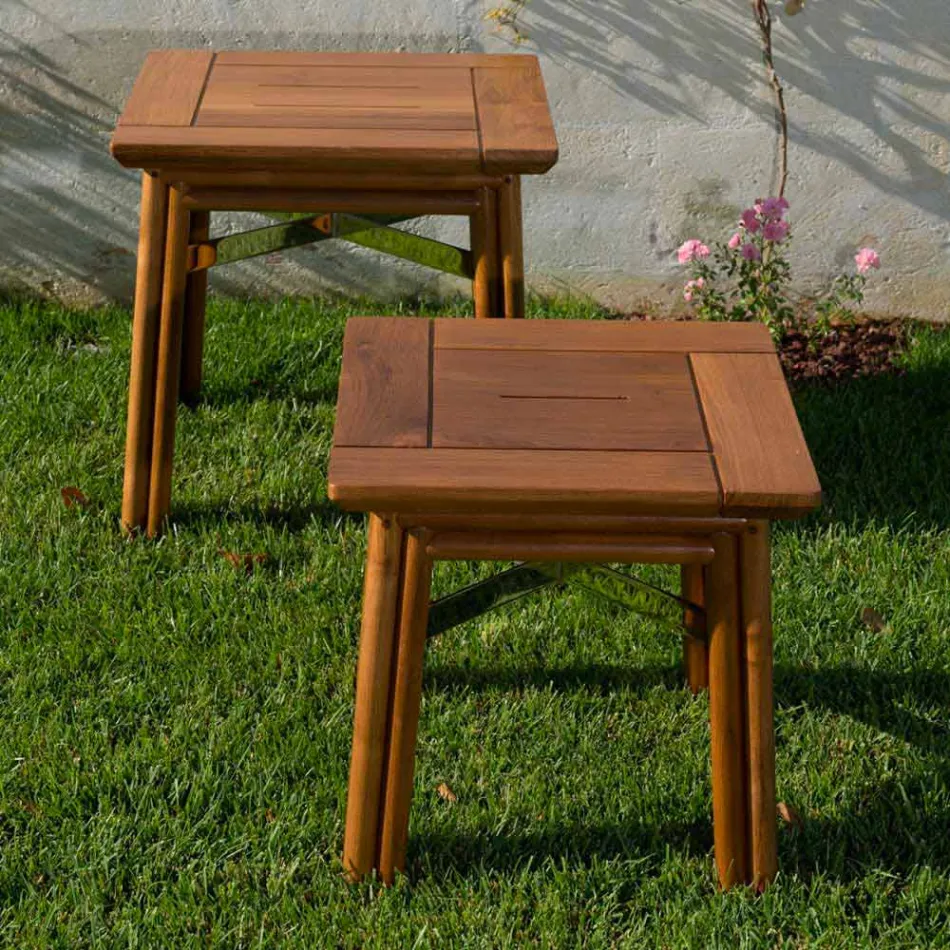 Mese de cafea în aer liber din lemn natural sau negru, 2 dimensiuni - Suzana Viadurini