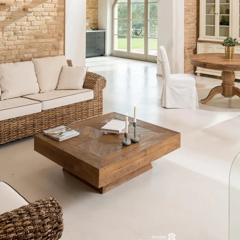 Masuta de cafea patrata din lemn tropical reciclat - Slide Viadurini