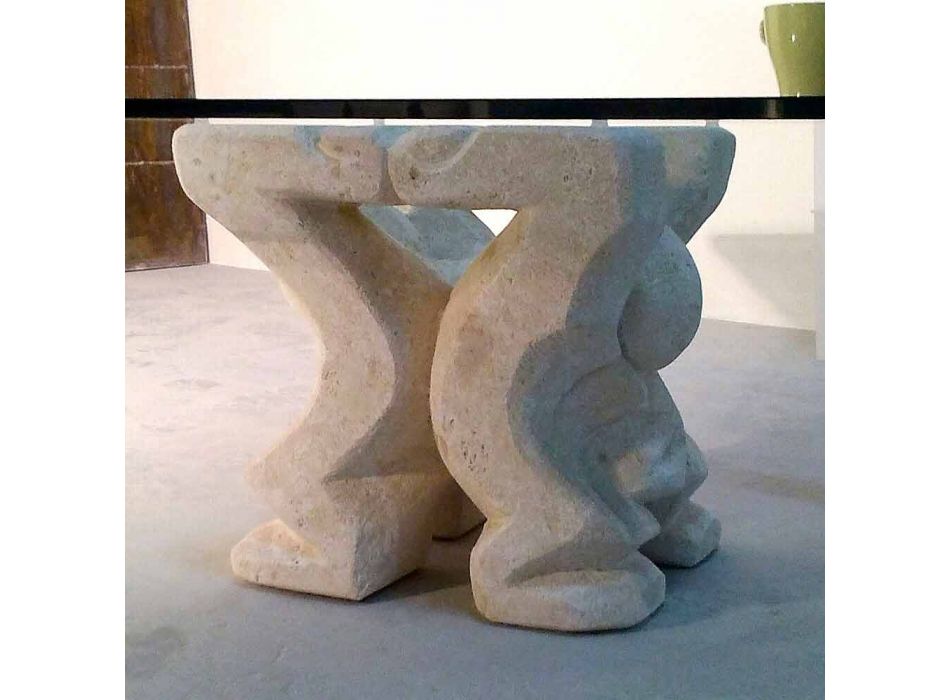 Medusa-S piatră pătrată și masă de cafea din sticlă Viadurini