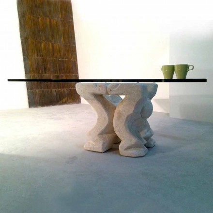 Medusa-S piatră pătrată și masă de cafea din sticlă Viadurini