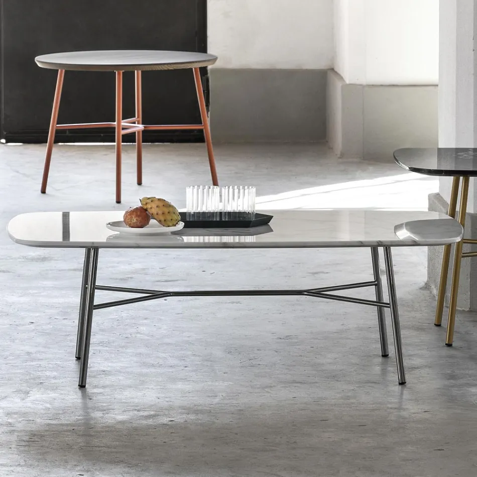 Masuta de cafea dreptunghiulara cu blat din marmura Made in Italy - Makino Viadurini