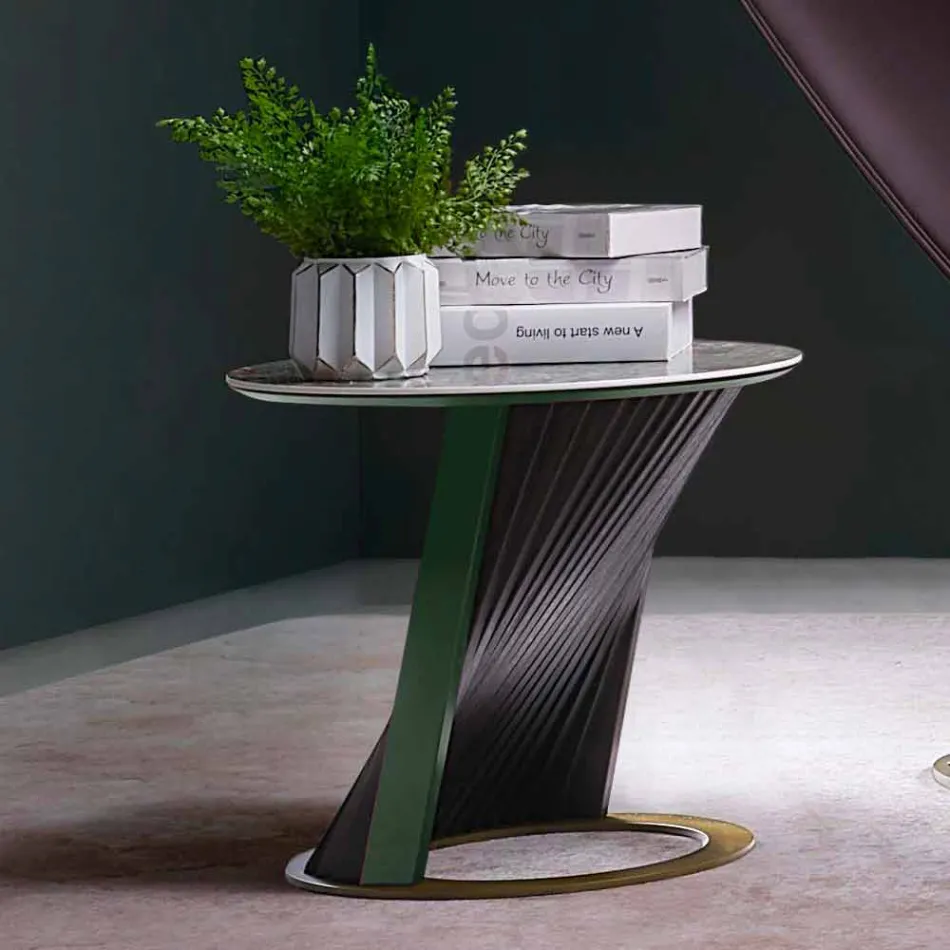 Masă de cafea cu design rotund din gresie și frasin Made in Italy - Bering Viadurini