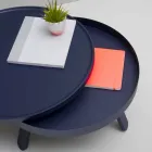 Masă de cafea cu design rotund din lemn masiv și metal - Salerno Viadurini