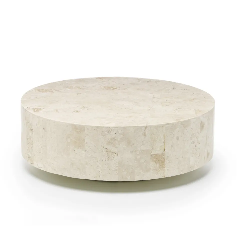 Masuta de cafea rotunda moderna din piatra fosila - Vermont Viadurini