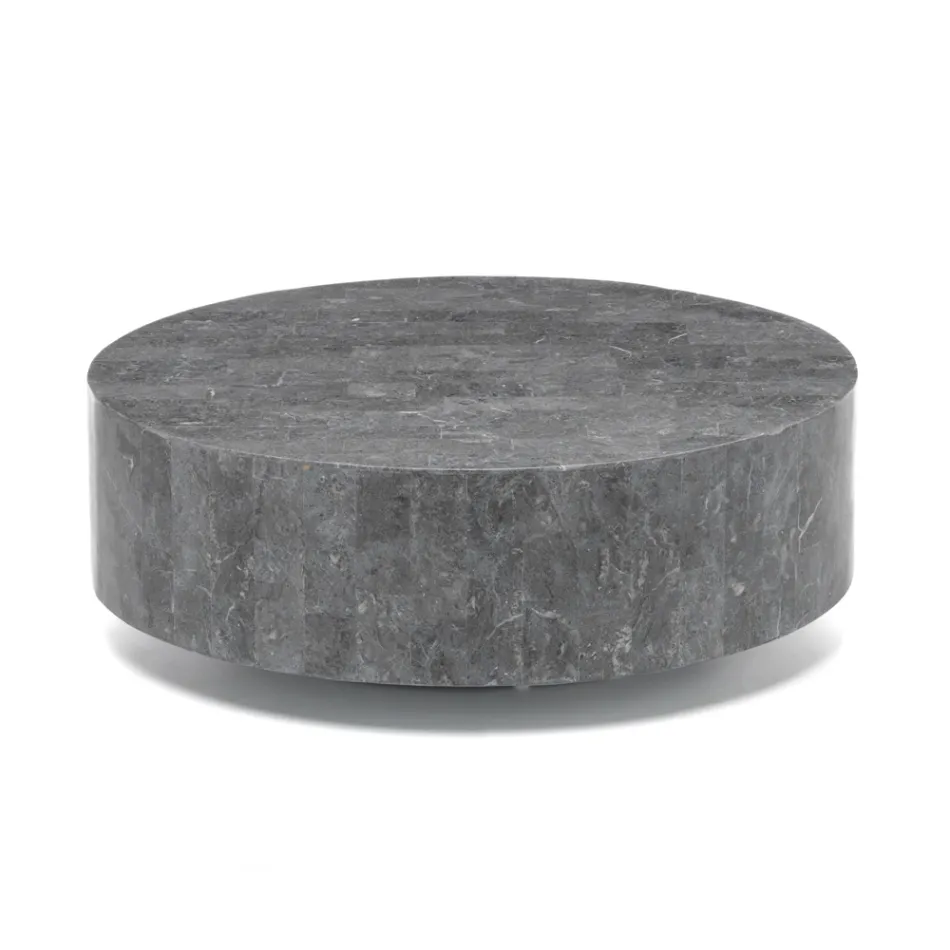 Masuta de cafea rotunda moderna din piatra fosila - Vermont Viadurini