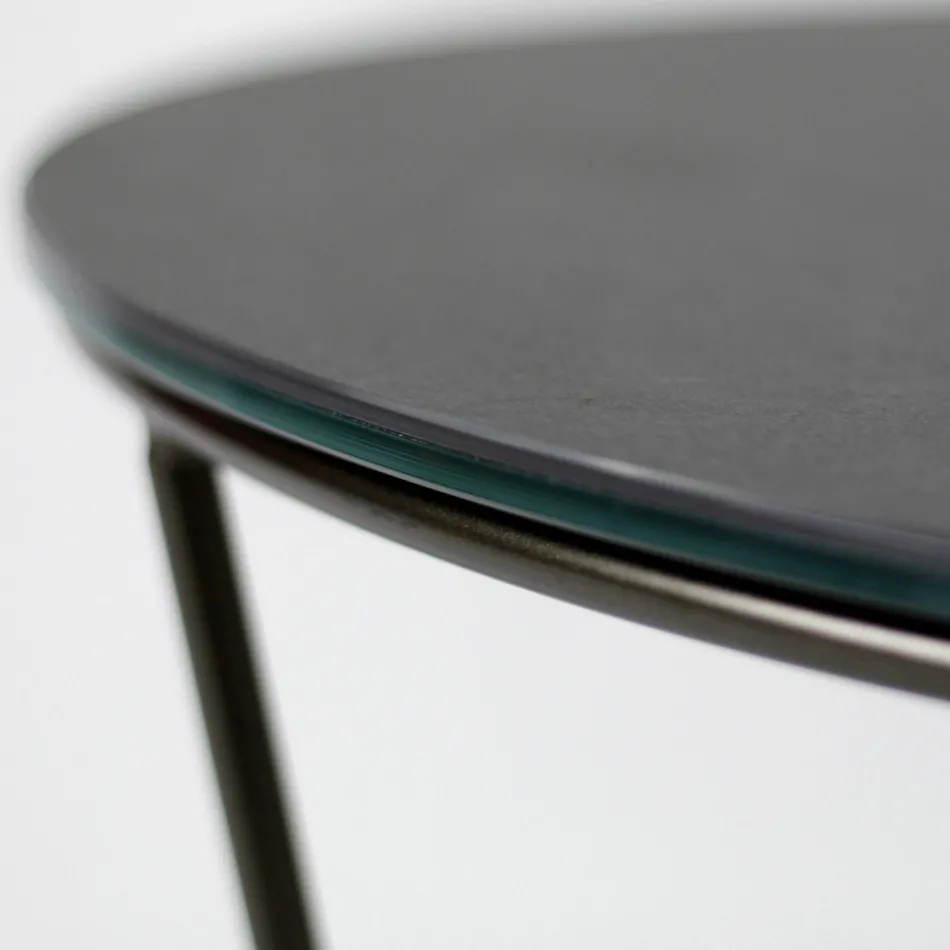 Masuta de cafea rotunda din gresie si otel Made in Italy - Paini Viadurini