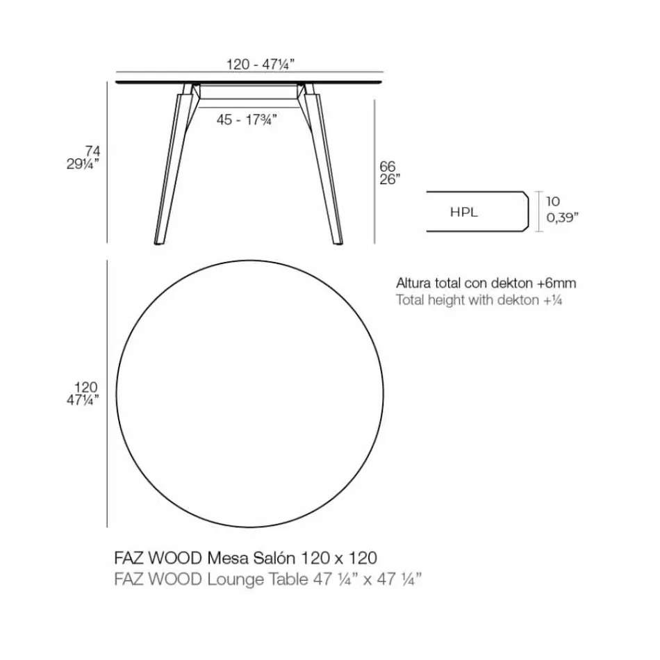 Masă de cafea rotundă din lemn și blat Hpl în 2 dimensiuni - Faz Wood de Vondom Viadurini