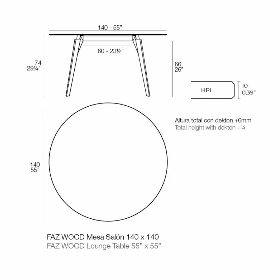 Masă de cafea rotundă din lemn și blat Hpl în 2 dimensiuni - Faz Wood de Vondom Viadurini