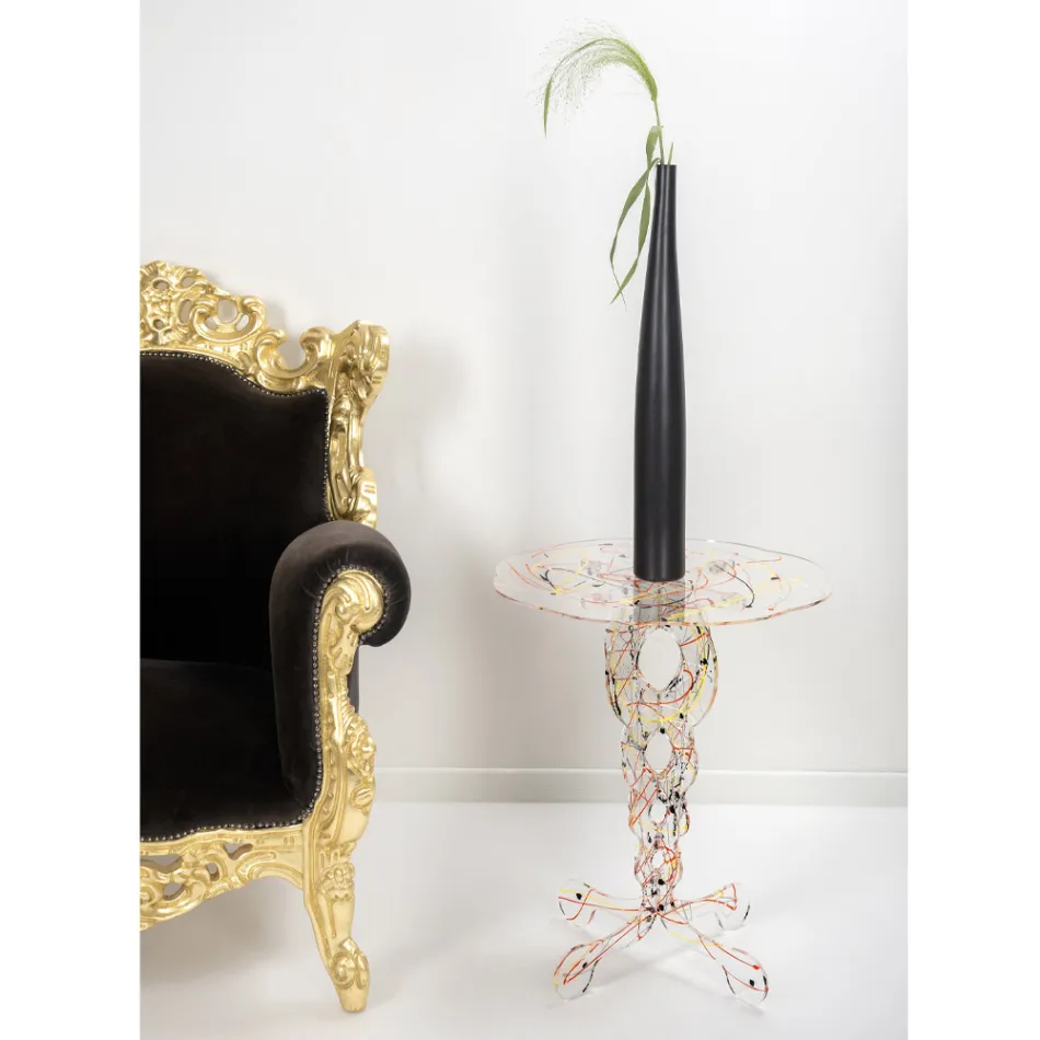 Masuta rotunda din plexiglas transparent si blat colorat - Fosfor Viadurini