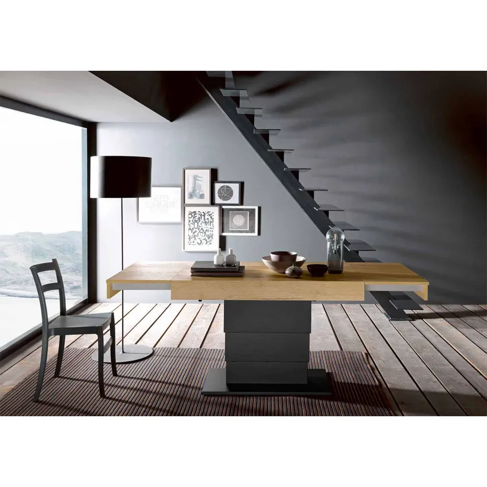 Masă de cafea transformabilă din lemn și oțel Made in Italy - Demetro Viadurini