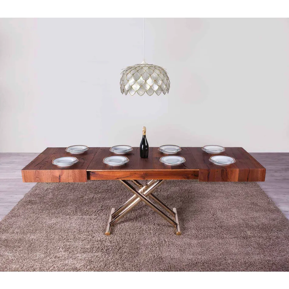 Masa de cafea transformabila din lemn si metal Made in Italy - Patroclus Viadurini