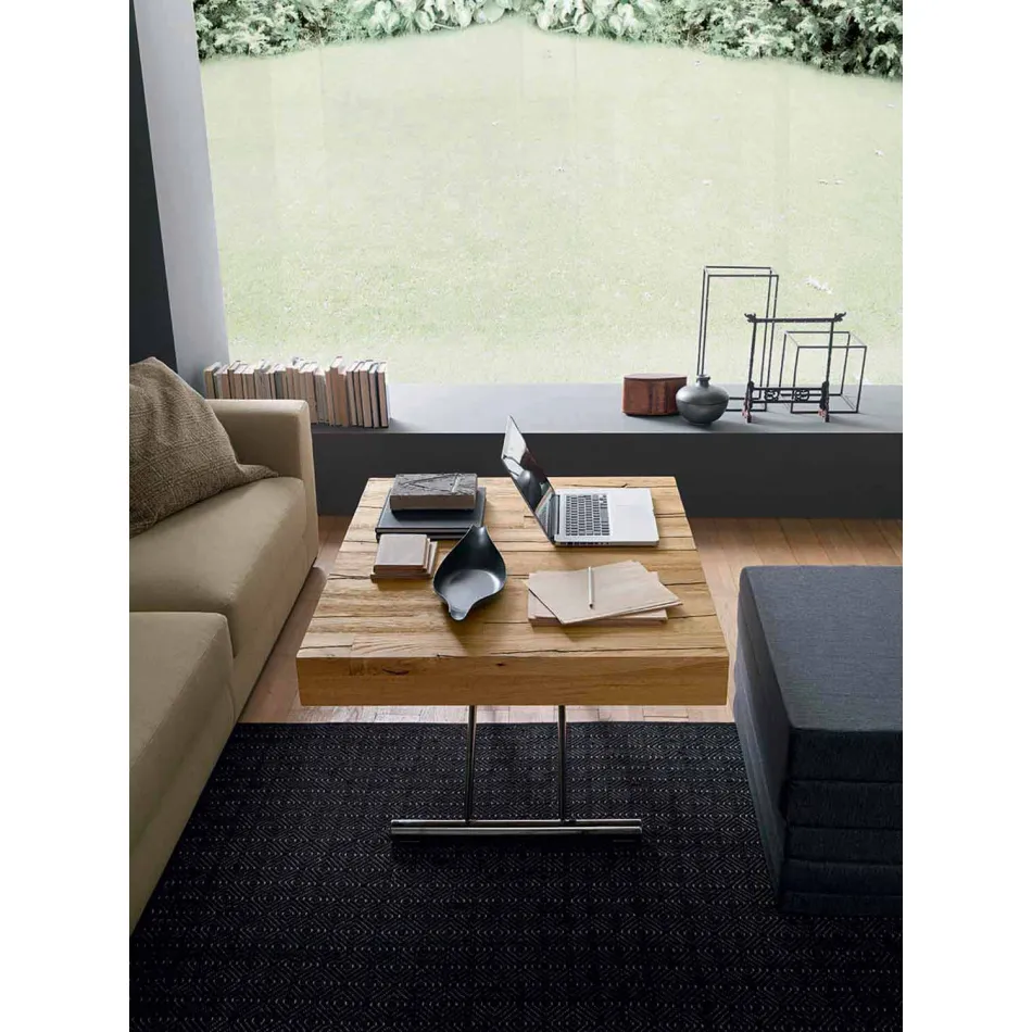 Masă de cafea transformabilă din lemn masiv Made in Italy - Trabucco Viadurini