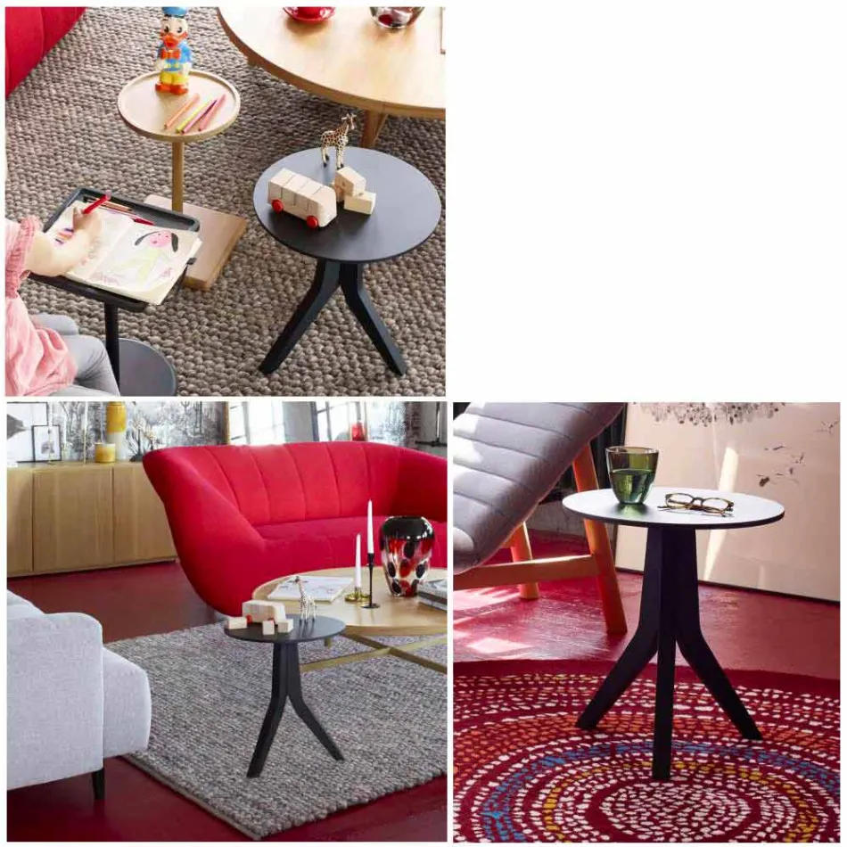 Masă de cafea din lemn rotund modern, design negru - Sperone Viadurini