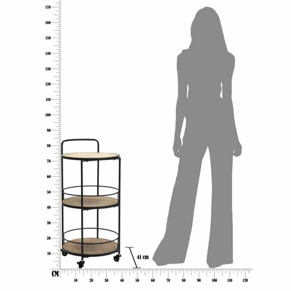 Masă de cafea cu design modern în fier și MDF cu roți și 3 rafturi - Lennox Viadurini