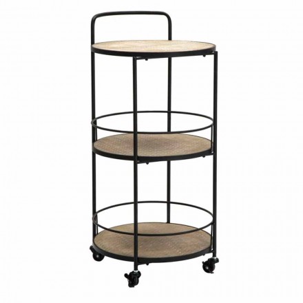 Masă de cafea cu design modern în fier și MDF cu roți și 3 rafturi - Lennox Viadurini