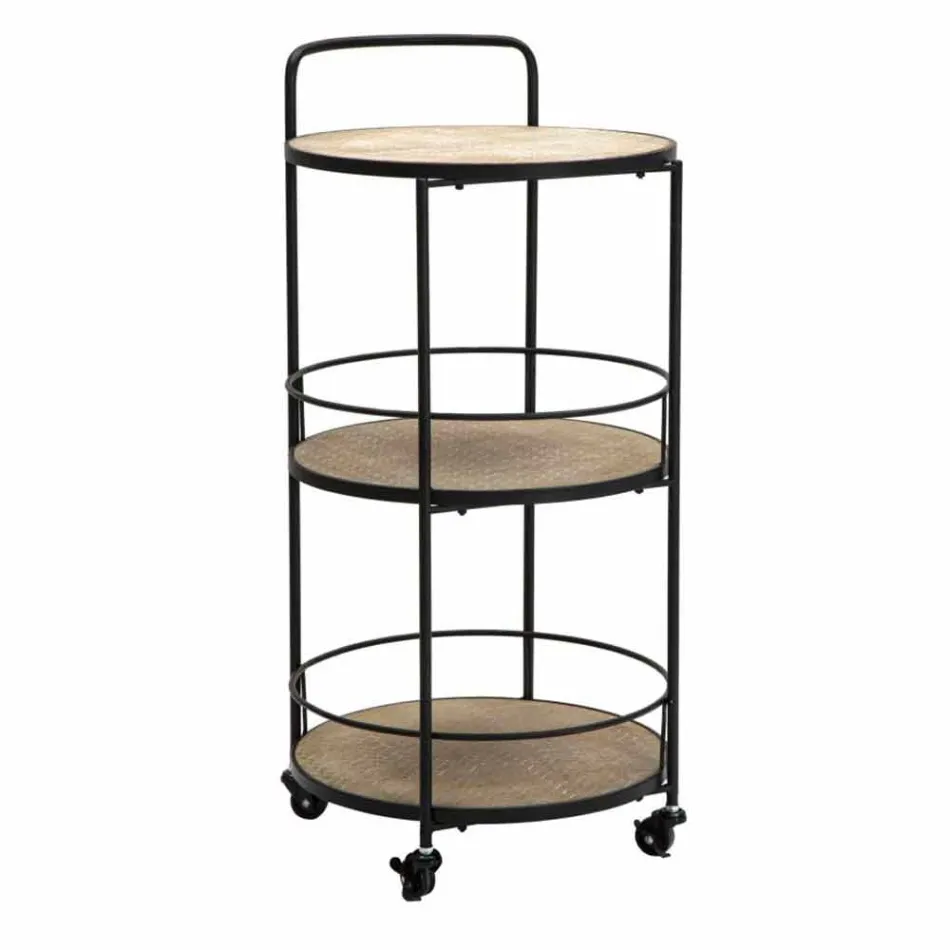 Masă de cafea cu design modern în fier și MDF cu roți și 3 rafturi - Lennox Viadurini