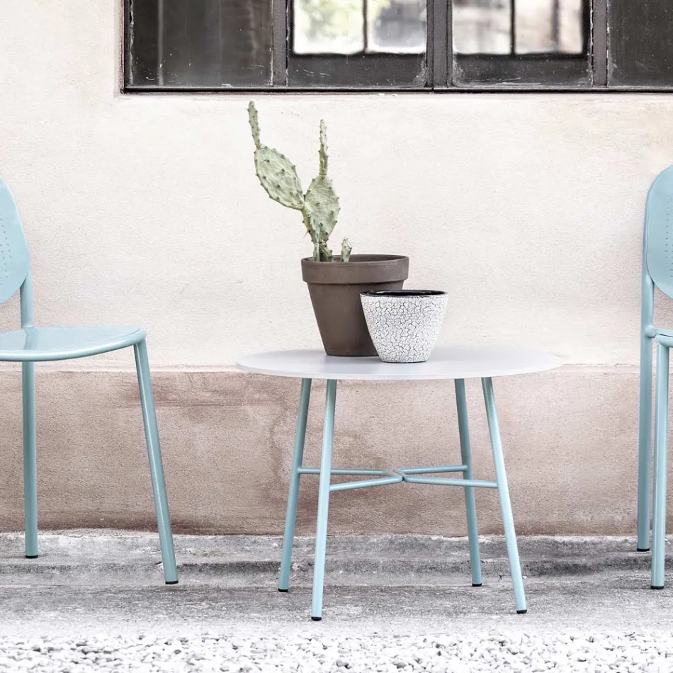 Masuta de cafea rotunda de exterior din HPL cu baza metalica Made in Italy - Makino Viadurini