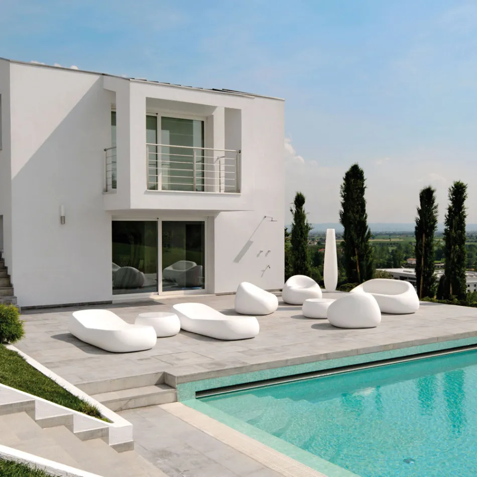 Masuta de cafea de gradina cu blat rotund din polietilena Made in Italy - Tibaldo Viadurini