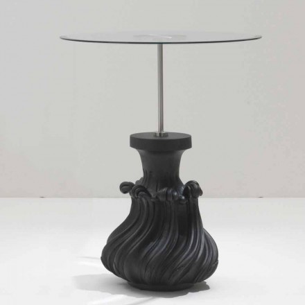 sticla Masa de cafea / lemn masiv sablat negru, diametru 60, Margo Viadurini