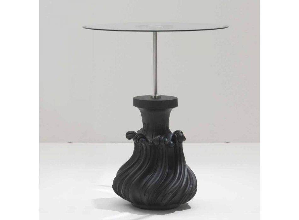 sticla Masa de cafea / lemn masiv sablat negru, diametru 60, Margo Viadurini