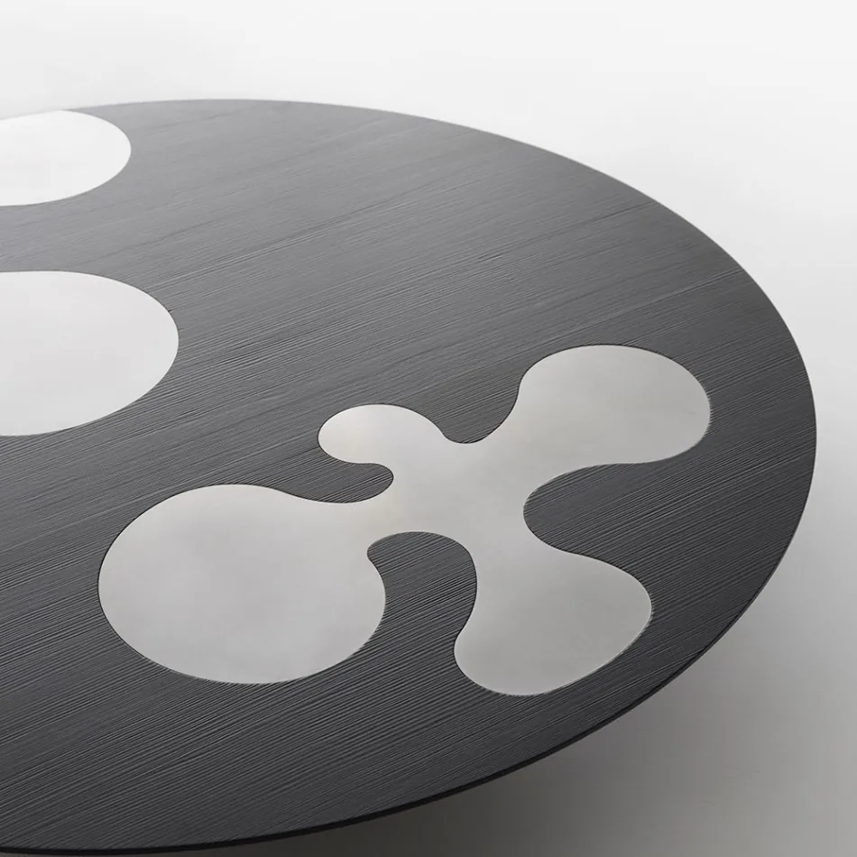 Masă de cafea din larice lăcuit negru cu inserții din oțel inoxidabil satinat - Vergine Viadurini