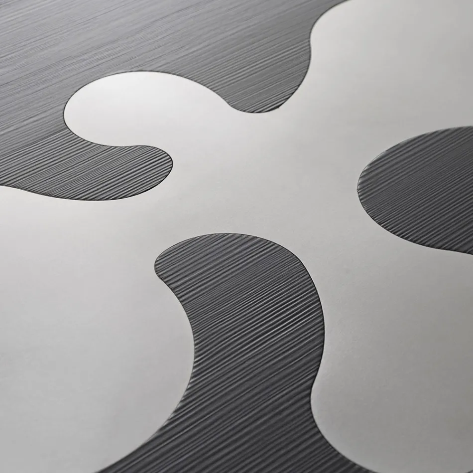 Masă de cafea din larice lăcuit negru cu inserții din oțel inoxidabil satinat - Vergine Viadurini