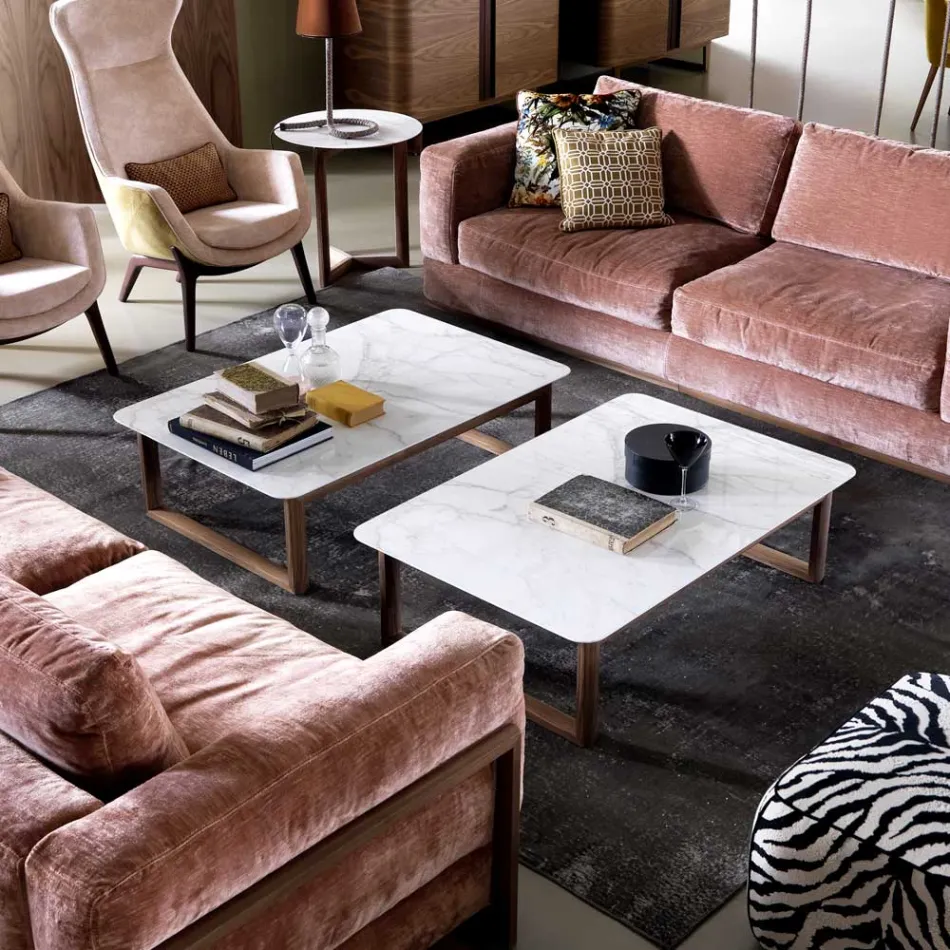 Grilli York design masă de lemn masiv și marmură de cafea făcute în Italia Viadurini