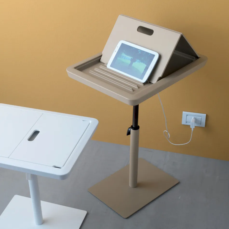 Masuta laterala canapea metal si PVC inaltime reglabila pentru tableta - Tekniko Viadurini