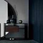 Măsuță canapea sau noptieră din sticlă afumată cu sertar din piele - Linzy Viadurini