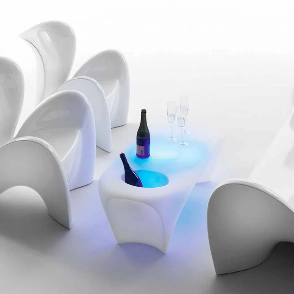 Mese de cafea luminoase cu sticlă de vin spumant, design exterior sau interior - Lily by Myyour Viadurini