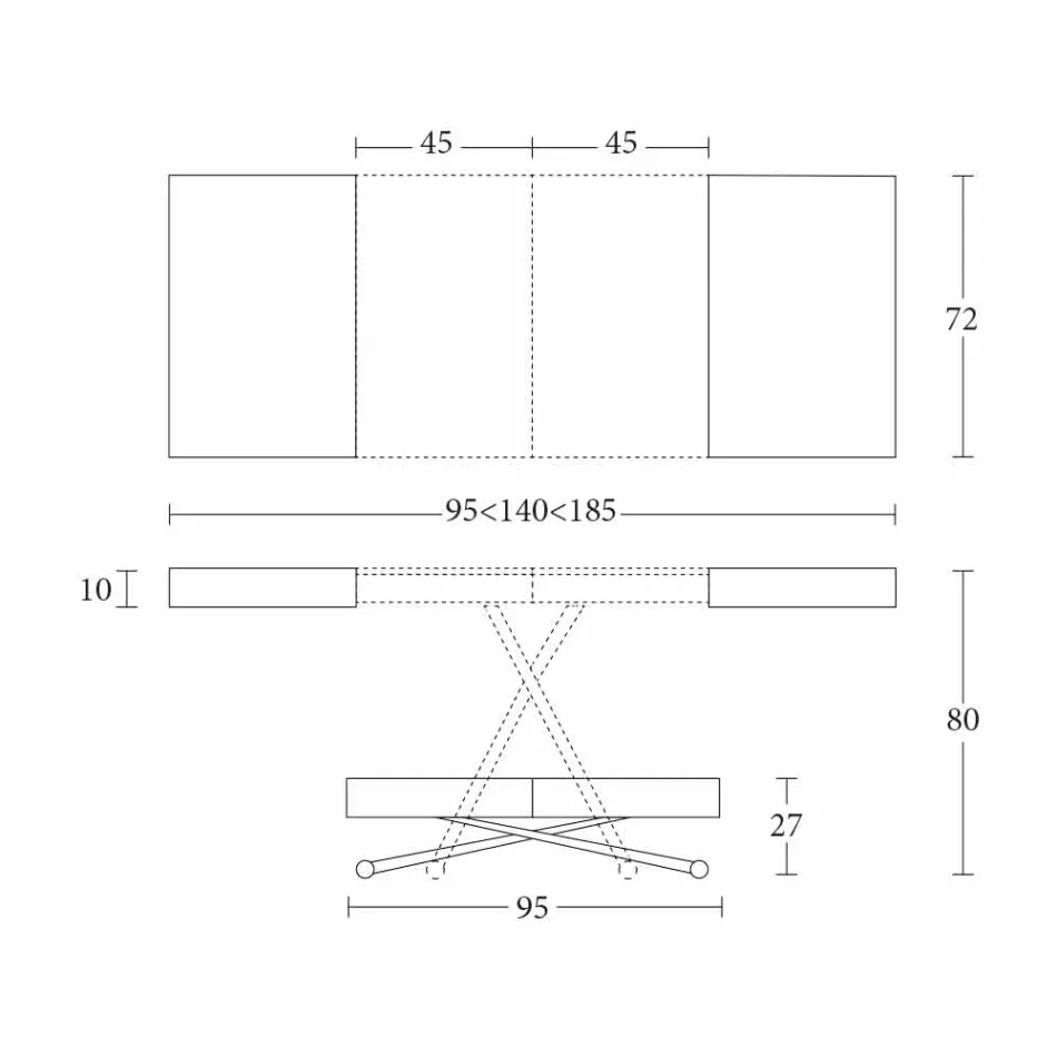 Măsuță de cafea modernă din lemn și metal transformabil Made in Italy - Spirit Viadurini