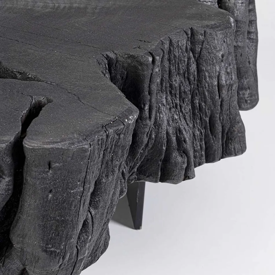 Masuta Neagra Homemotion din Otel si Lemn Natural de Salcam - Camala Viadurini