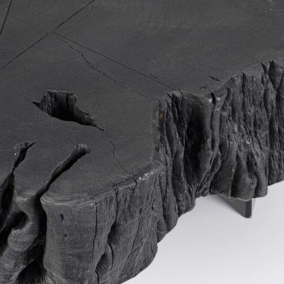 Masuta Neagra Homemotion din Otel si Lemn Natural de Salcam - Camala Viadurini