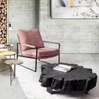 Masuta Neagra Homemotion din Otel si Lemn Natural de Salcam - Camala Viadurini