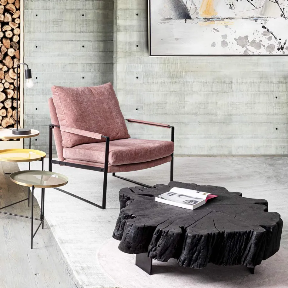 Masuta Neagra Homemotion din Otel si Lemn Natural de Salcam - Camala Viadurini