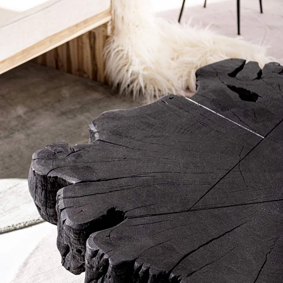 Masuta Neagra Homemotion din Otel si Lemn Natural de Salcam - Camala Viadurini